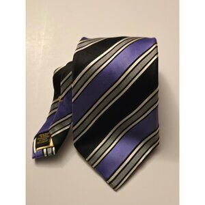 Donald J. Trump Blue Striped Silk‎ Necktie Gold Bar Signature Collection Handmad